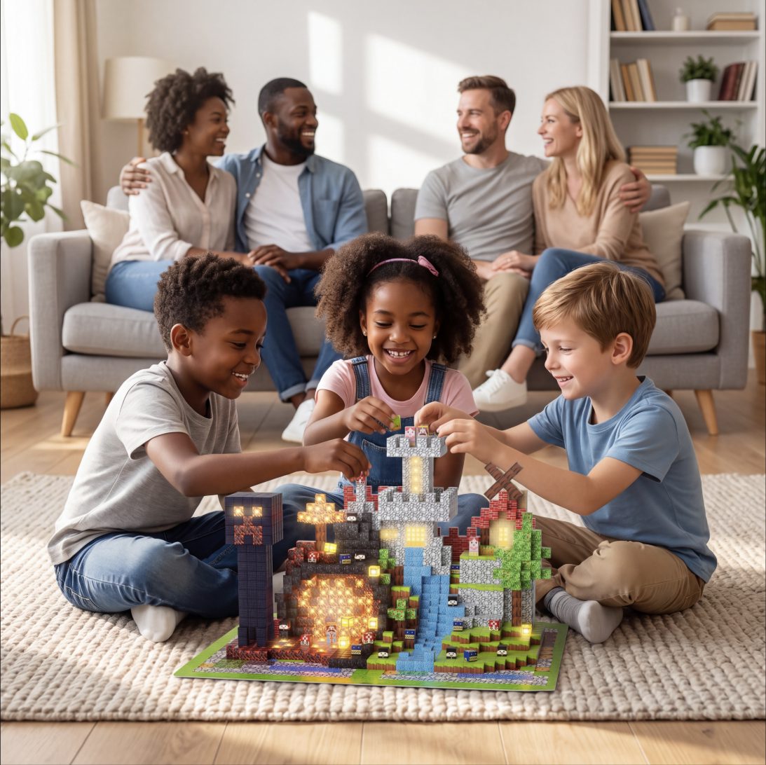 Families building with Tinkzee magnetic blocks