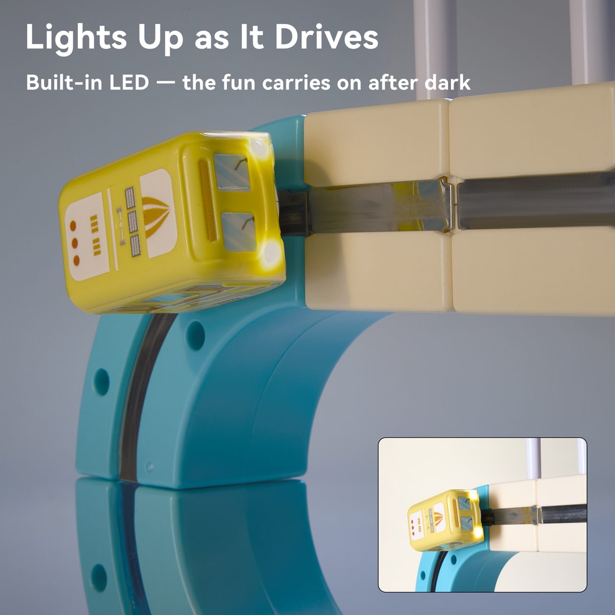 Train with built-in LED headlight at night